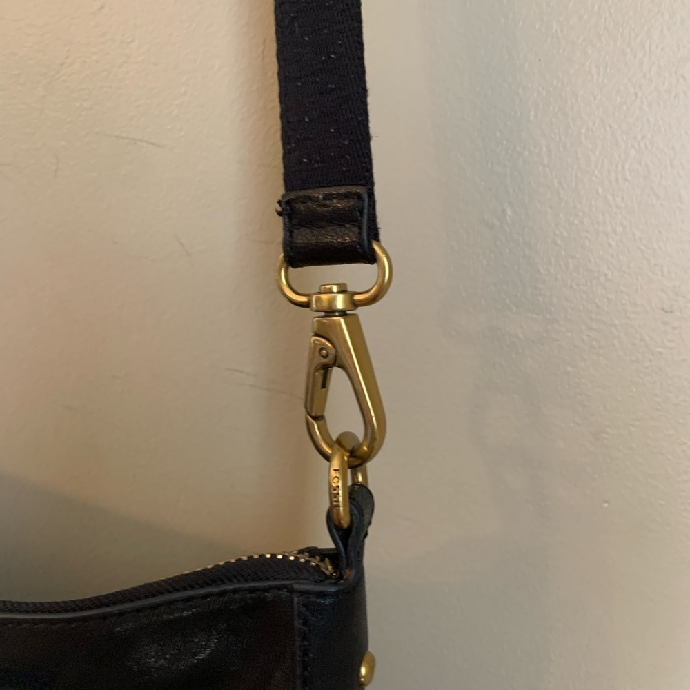 Fossil Becca Crossbody Satchel Bag Leather Black Brass crossbody Handbag - Picture 6 of 12
